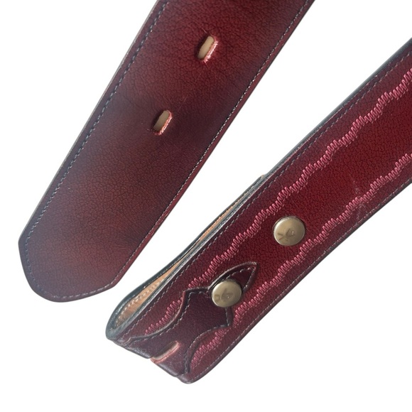 Justin Boots Genuine Top Grain Cowhide Leather Belt Red Burgundy Pink Western - Picture 3 of 8